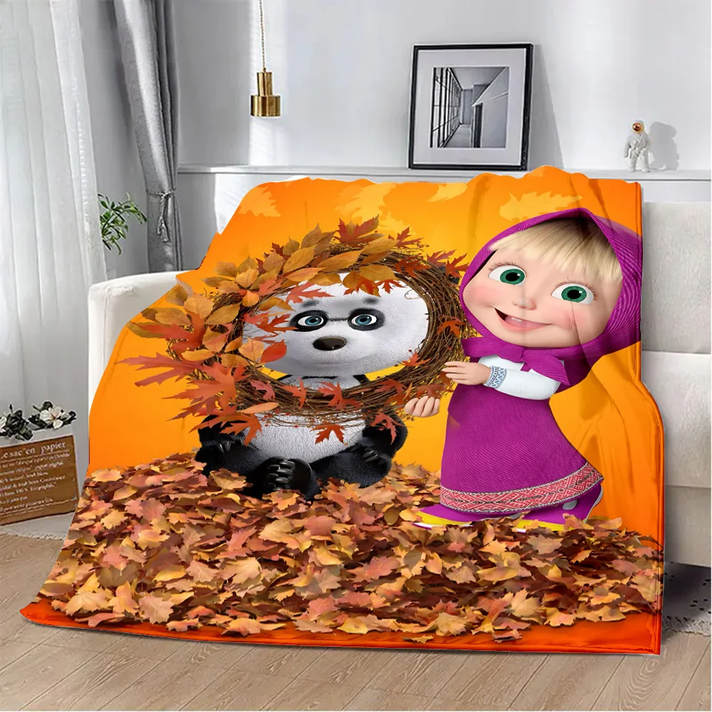 Hot Cartoon Printed Blanket Picnic Blankets Warm Blanket Soft and Comfortable Blanket Home Travel Lovely M-MashaS Bear Birthday 3