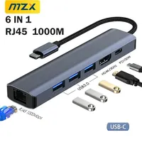 MZX 6 in 1 Docking Station 1000Mbps RJ45 Ethernet USB 3.0 Hub Type C 4K HDMI-Compatible 3 0 Concentrator Adapter Splitter Dock 1