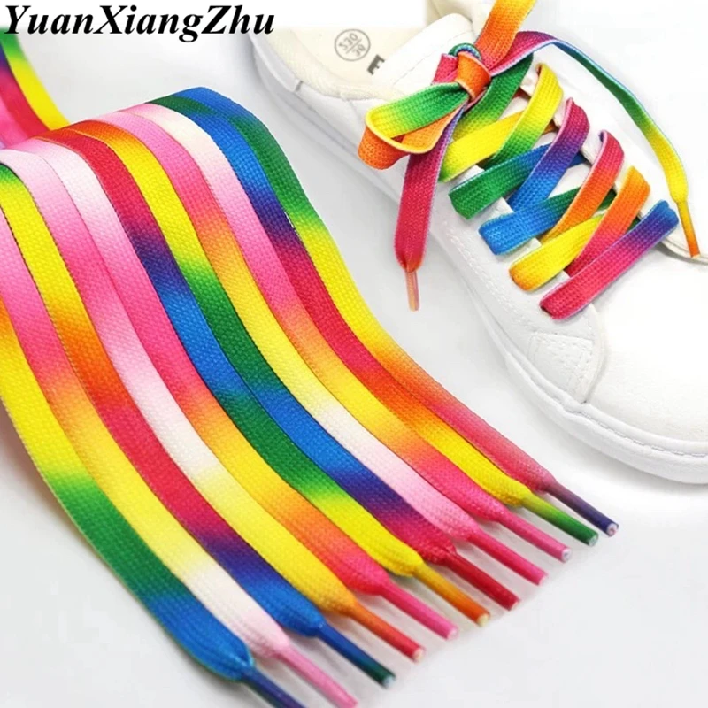1 Paar bunte Schnürsenkel mit Regenbogen-Farbverlaufsdruck, flache Schnürsenkel, chromatische Farbe, Sneakers-Schnürsenkel, 80/100/120/150 cm