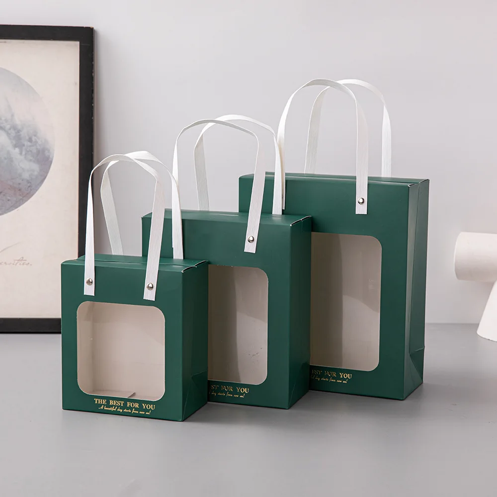 

Gift Bags with Transparent Window Gift Wrap Box with Lids Handles Tote Paper Bag Bulk for Bouquet Bridal Baby Shower Graduation