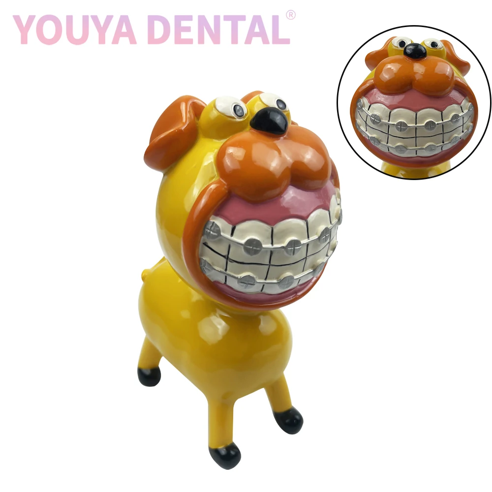 

1 шт. креативная желтая скульптура щенка с ортодонтическими зубными ортодонтическими орнаментами, подходящими для демонстрации стоматологического обучения, художественные украшения для стоматологических клиник