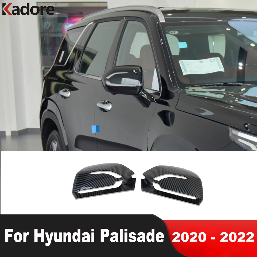 

For Hyundai Palisade 2020 2021 Carbon Fiber Car Accessories Door Rearview Mirror Cover Trim Side Mirrors Cap Overlay Sticker