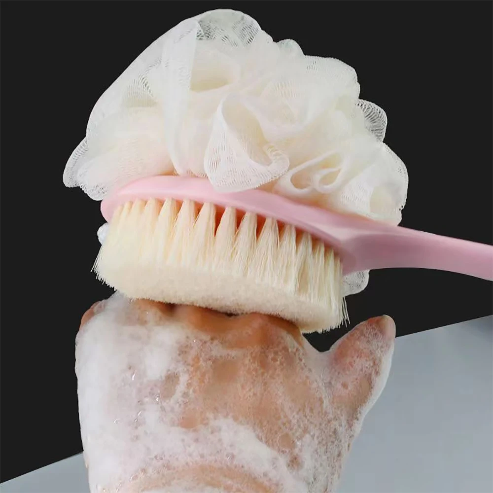 Long Handle Two Sided Shower Body Brush Tied Bath Flower Bathroom Wash Body Silicone Back ExfoliatingBrush Brush Bathing 4