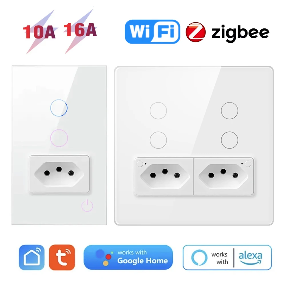

Tuya Smart бразильский WiFi ZigBee переключатель 16A умная розетка 4X4 стеклянная панель 4 кнопки переключатель 1 2 банды работает с Alexa Google Home
