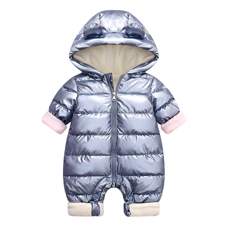 

Fashion Newborn Baby Clothing Autumn Solid Color Toddler Baby Thick Jumpsuits New Winter Warm Cotton Bear Ear Hooded Baby Romper