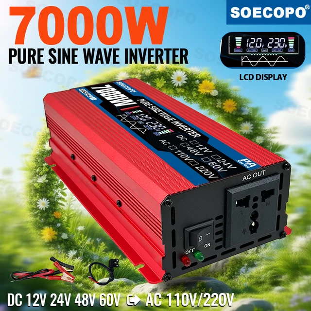 7000W Pure Sine Waveอินเวอร์เตอร์12Vอินเวอร์เตอร์สําหรับ110Vอินเวอร์เตอร์พลังงานแสงอาทิตย์DC 12V/24V/48V/60VถึงAC 110V/220V Home Camping RV 1