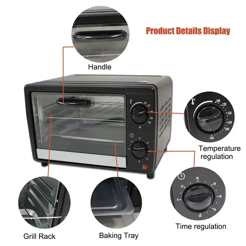 Electric Oven Multifunctional Household Toaster 800W 13L Double Layers Oven Durable Grill for Barbecue/Dried Fruit/Baking 2