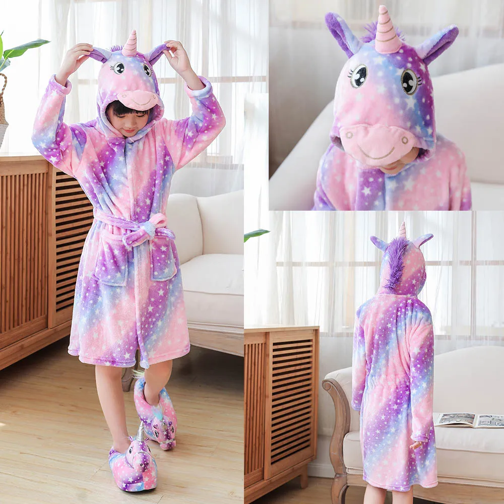 Winter Toddler Girl Bathrobe 3 to 4 5 6 7 8 9 10 11 Years Kids Pajamas for Teens Boys Warm Rainbow Children Towel Robes Homewear