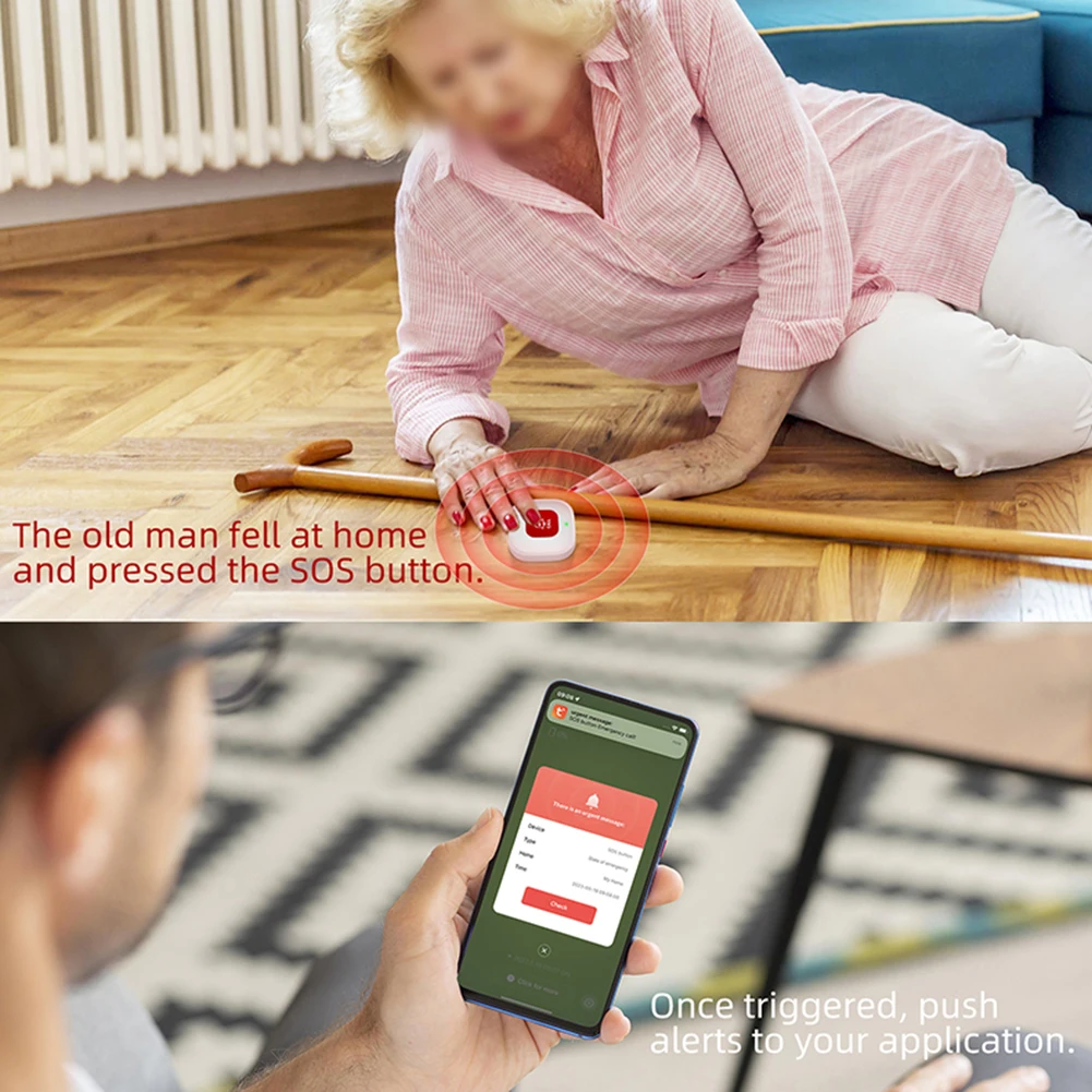 Tuya WiFi Smart SOS Call Button Wireless Caregiver Pager Phone Transmitter Call Button For Kids Elderly Patient