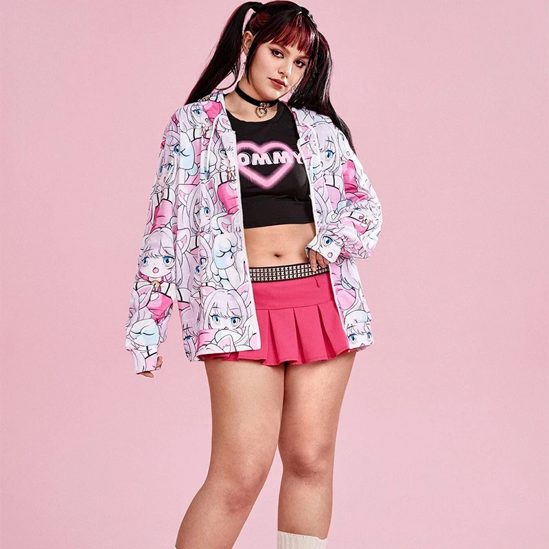 y2k zip up hoodie Anime Hoodie Women Sweatshirts Harajuku Oversized Sweatshirt Pullover Streetwear Hip Hop Clothing Stitch Top