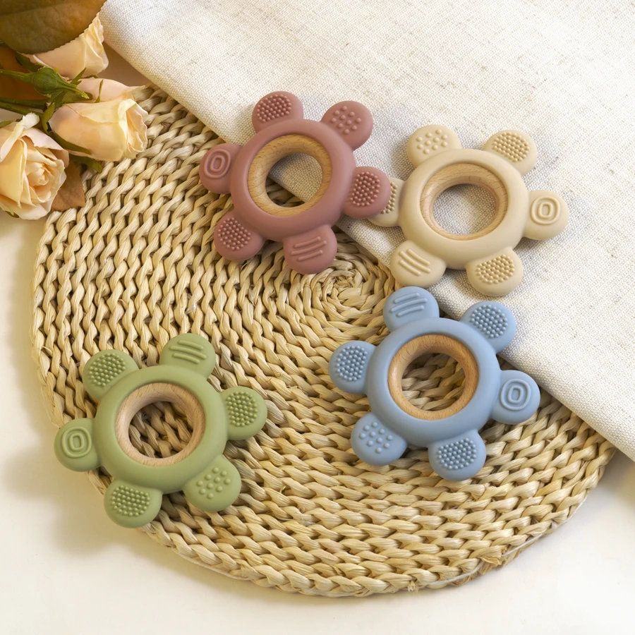 Teething Toys Silicone Teething Toys Baby Teething Toys Silicone Teether Color Kids 1PC Silicone Teether Toy newborn Rudder Shape Wooden Teether Ring Baby Toys BPA Free Molar Stick Baby Accessories