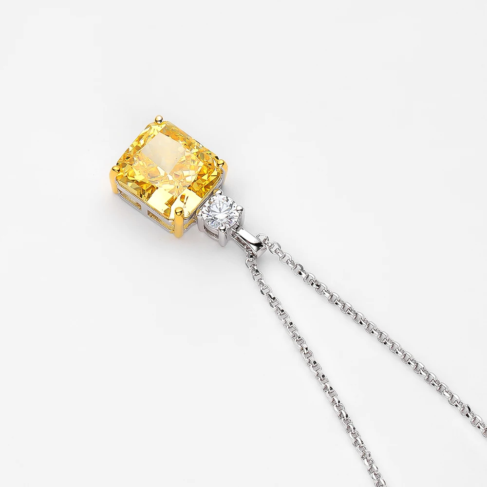 925 Sterling Silver 9*10mm Yellow Ice Cut Topaz High Carbon Diamoind Pendant Neckalce for Women Party