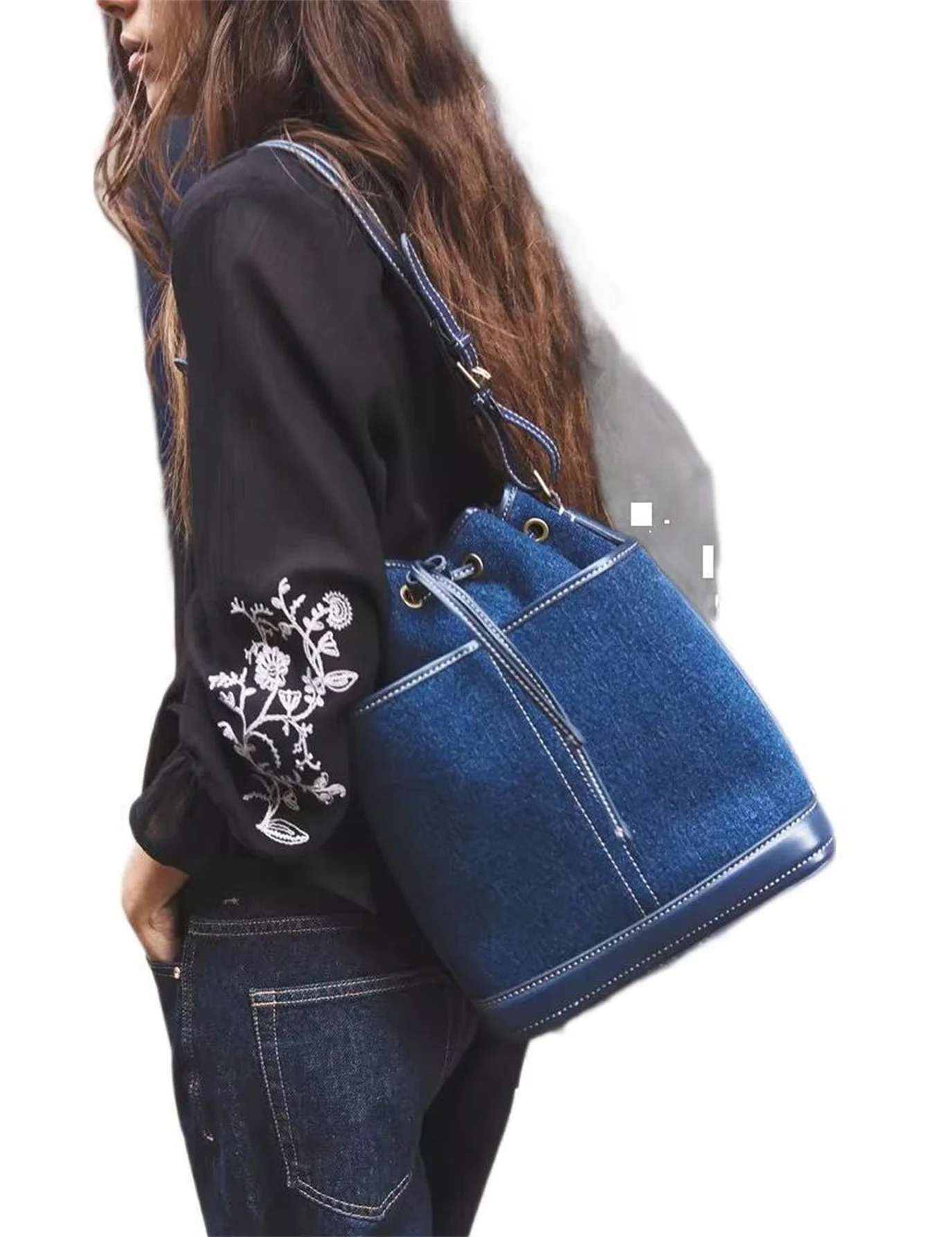 2024 Autumn/Winter new denim hand bill shoulder bag Fashion canvas bucket bag 6