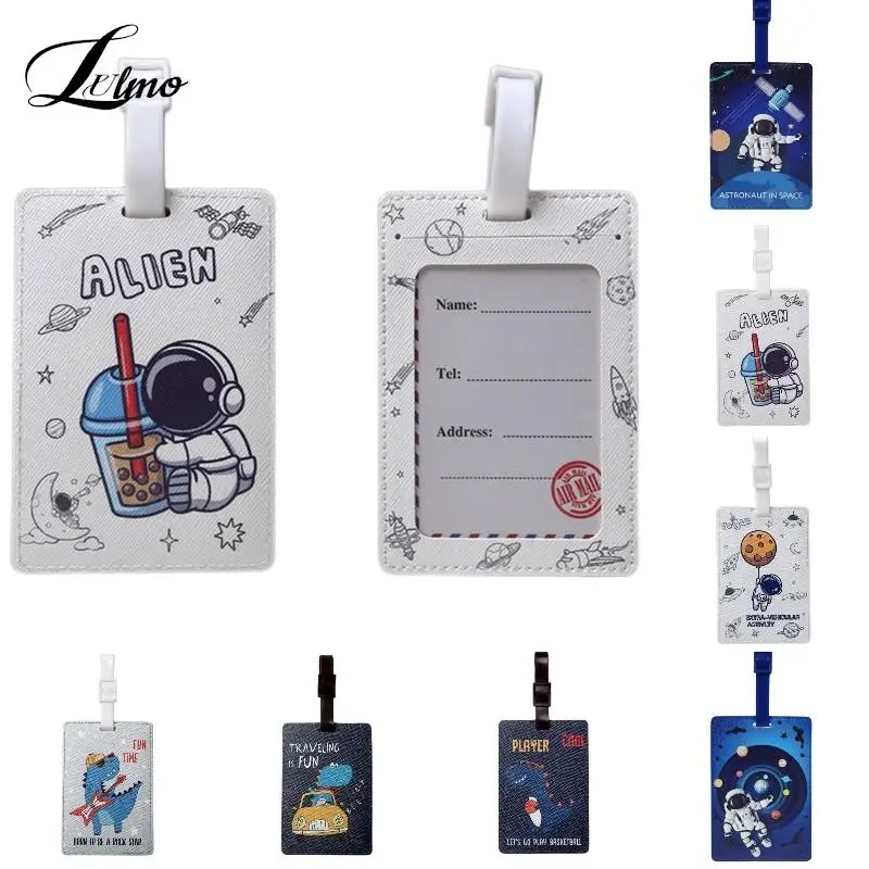 

Cute Space Astronaut Luggage Tag Women Men Travel Accessories PU Suitcase ID Address Holder Baggage Boarding Tag Portable Label