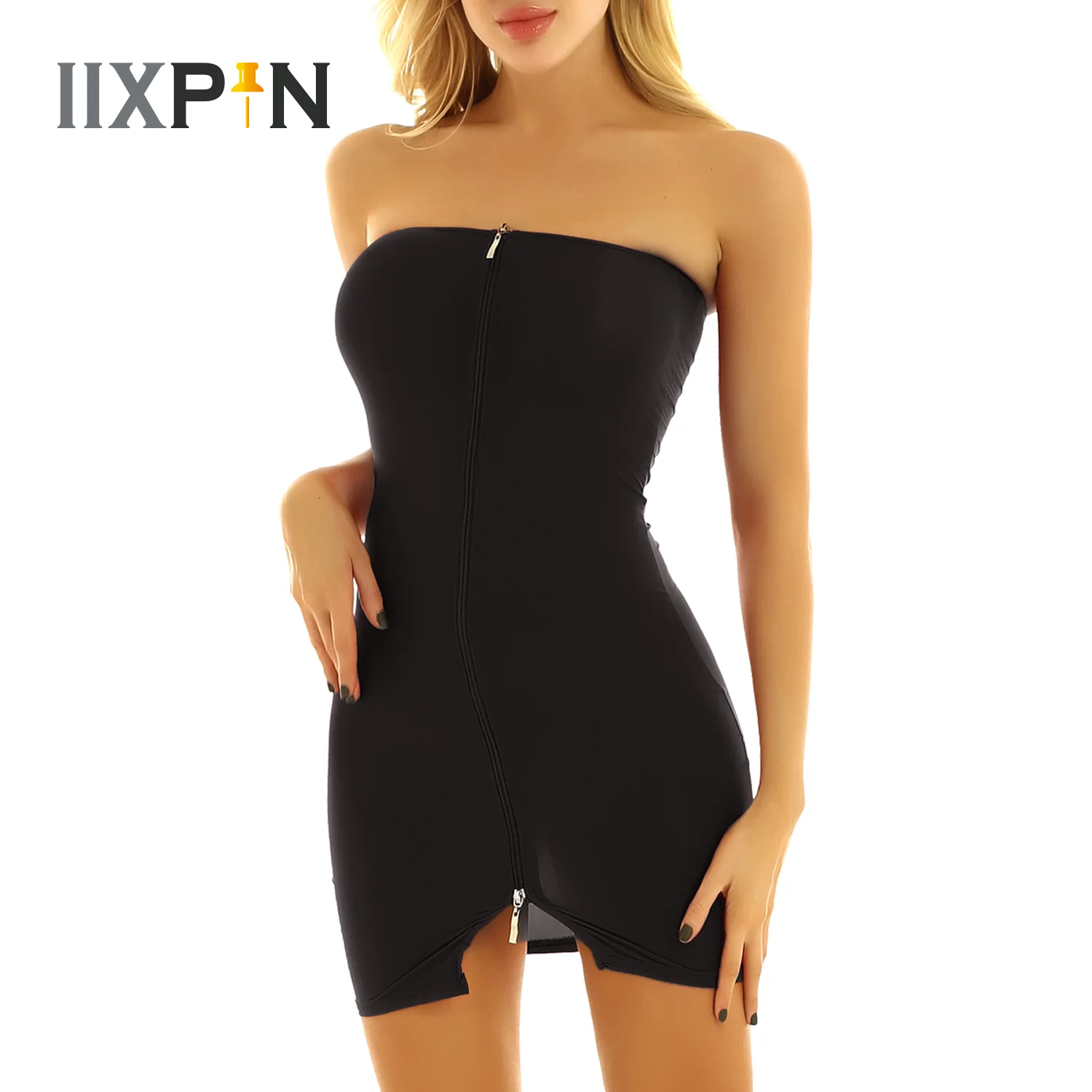black and white dress shirts Goldie London Mini Tube Dress in Black – She Selected main image 1