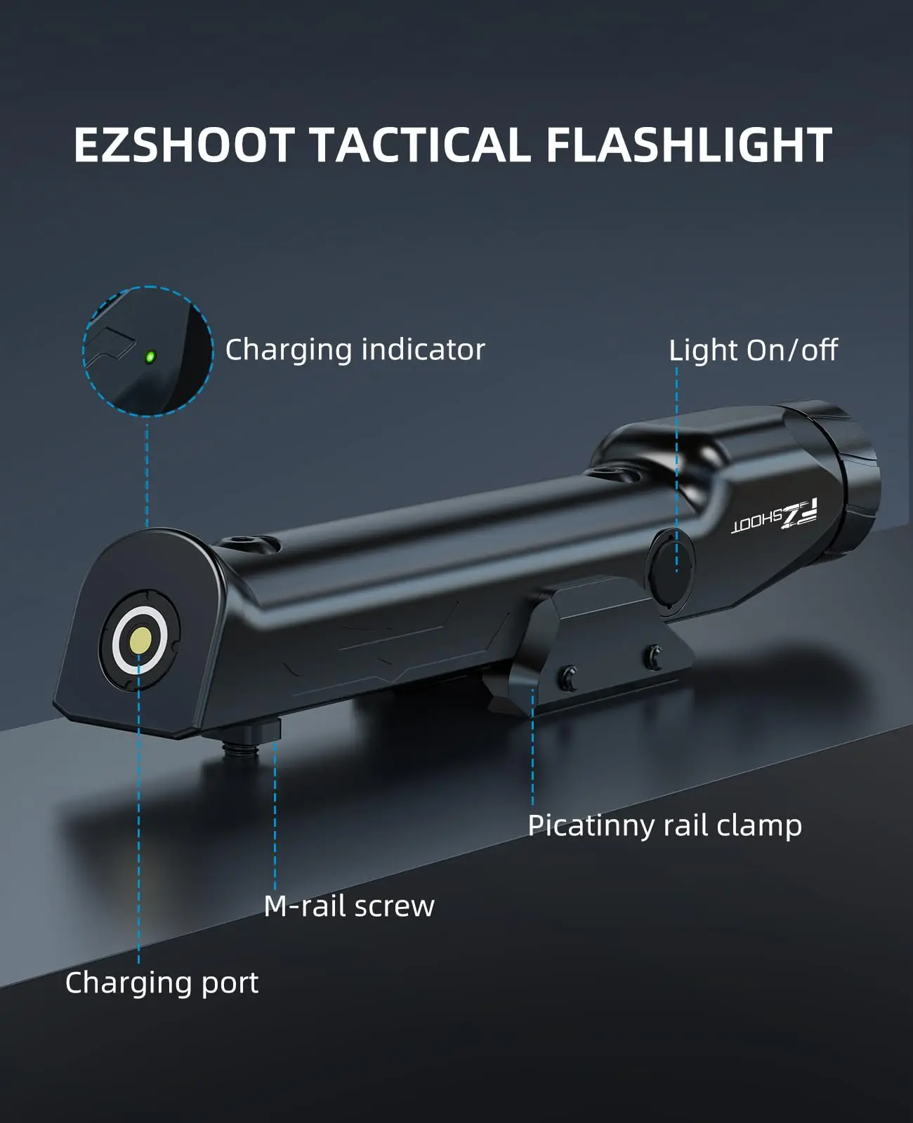 Tactical Flashlight 1700 Lumens Strobe Mode For M-Rail and Picatinny Magnetic Rechargeable Rifle Light