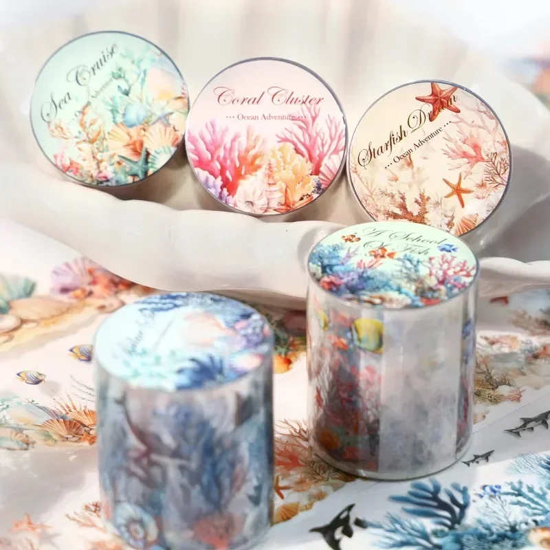 1Roll Tape Ancient Forest Ocean Adventure Ocean Wind Conch Handbook PET Creative Landscaping Adhesives Scrapbook 45mm*2m 4