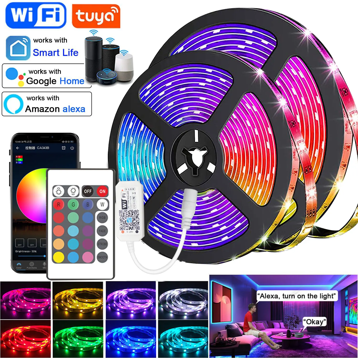 

Rgb Светодиодная лента 12 В светодиодные лампы для комнаты 5050 2835 Светодиодная лента многоцветная светодиодная лента с Wi-Fi Alexa Bluetooth управление украшение комнаты
