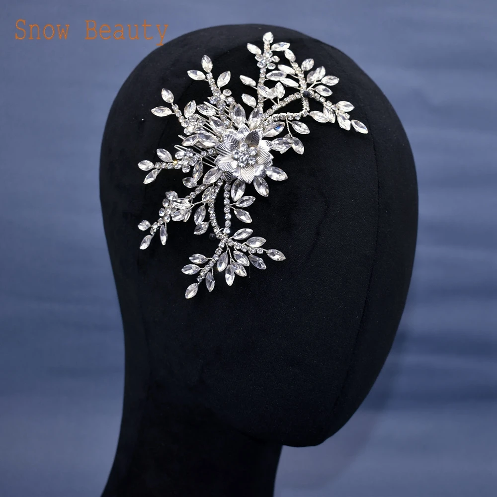 

DZ095 Crystal Wedding Headpiece Silver Rhinestone Leaves Bridal Hair Comb Tiara and Headdresses for Women Handmade Hairpin