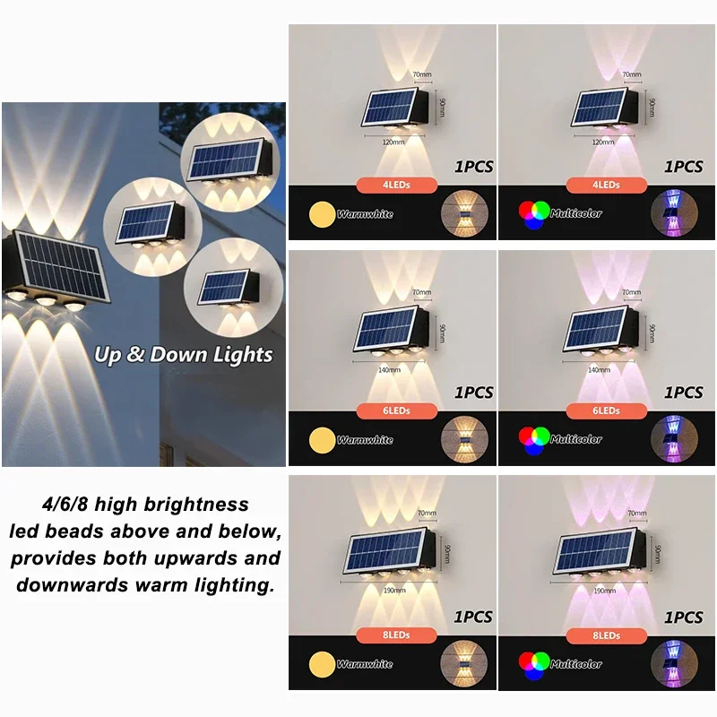 1/2 PCS Solar LED Spotlight Outdoor Waterproof Upper And Lower Lighting Solar Powered Streetlight for Balcony Courtyard Garden