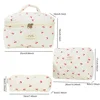 3 PCS/Set Women Quilted Makeup Bag Cherry Pattern Cosmetic Handbag with Clutch Bag & Pen Case Large Capacity Travel Storage Bags 6