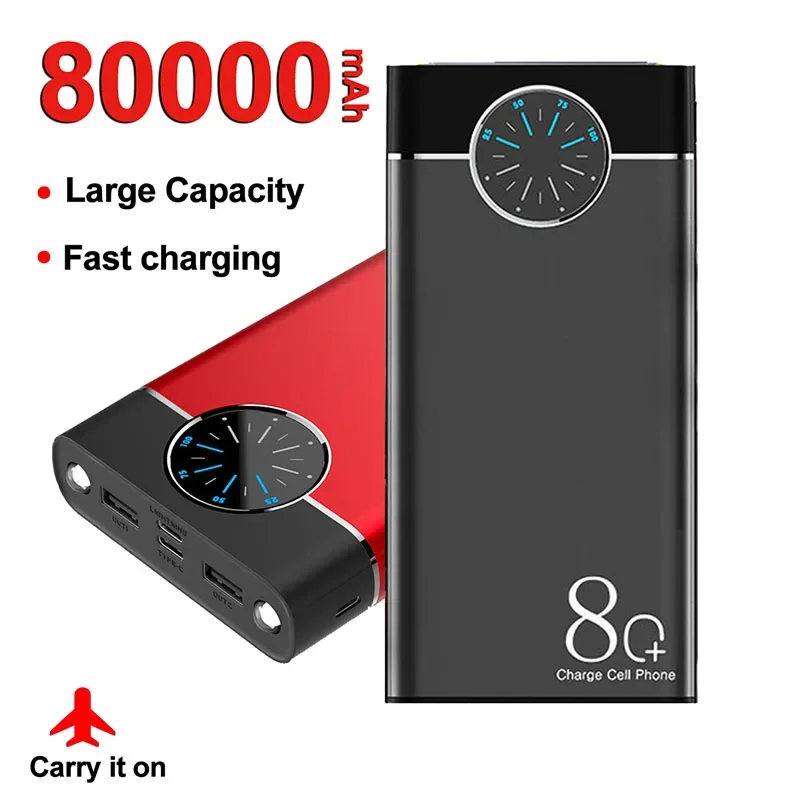 

80000mAh Power Bank Portable High Capacity Charger 2LED External Battery Pack for Outdoor Travel iphone xiaomi Samsung LG