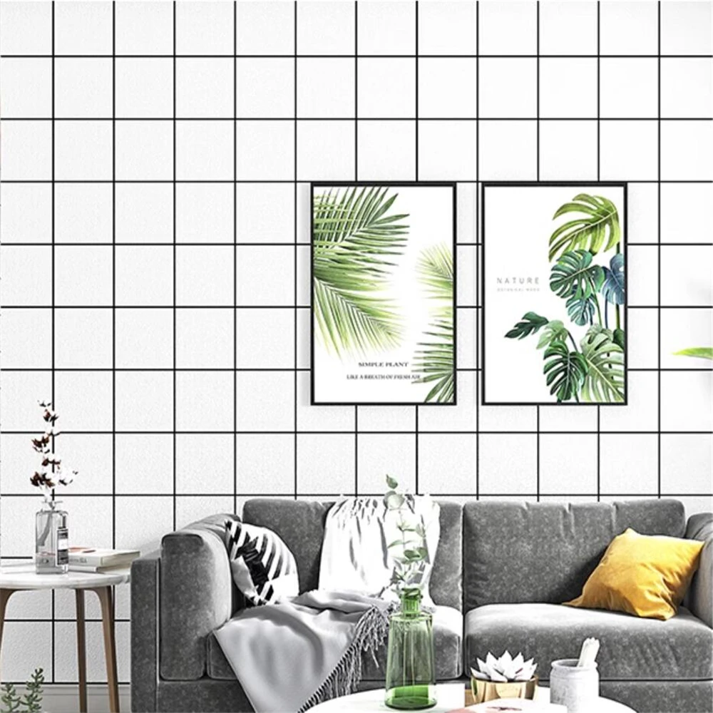 beibehang 0.53X300cm Modern Nordic square grid self adhesive wallpaper roll Tv Background Covering 3D wallpapers for living room 50 sheets white out self adhesive sticker square the fab arrow signs hot melt indicator tags