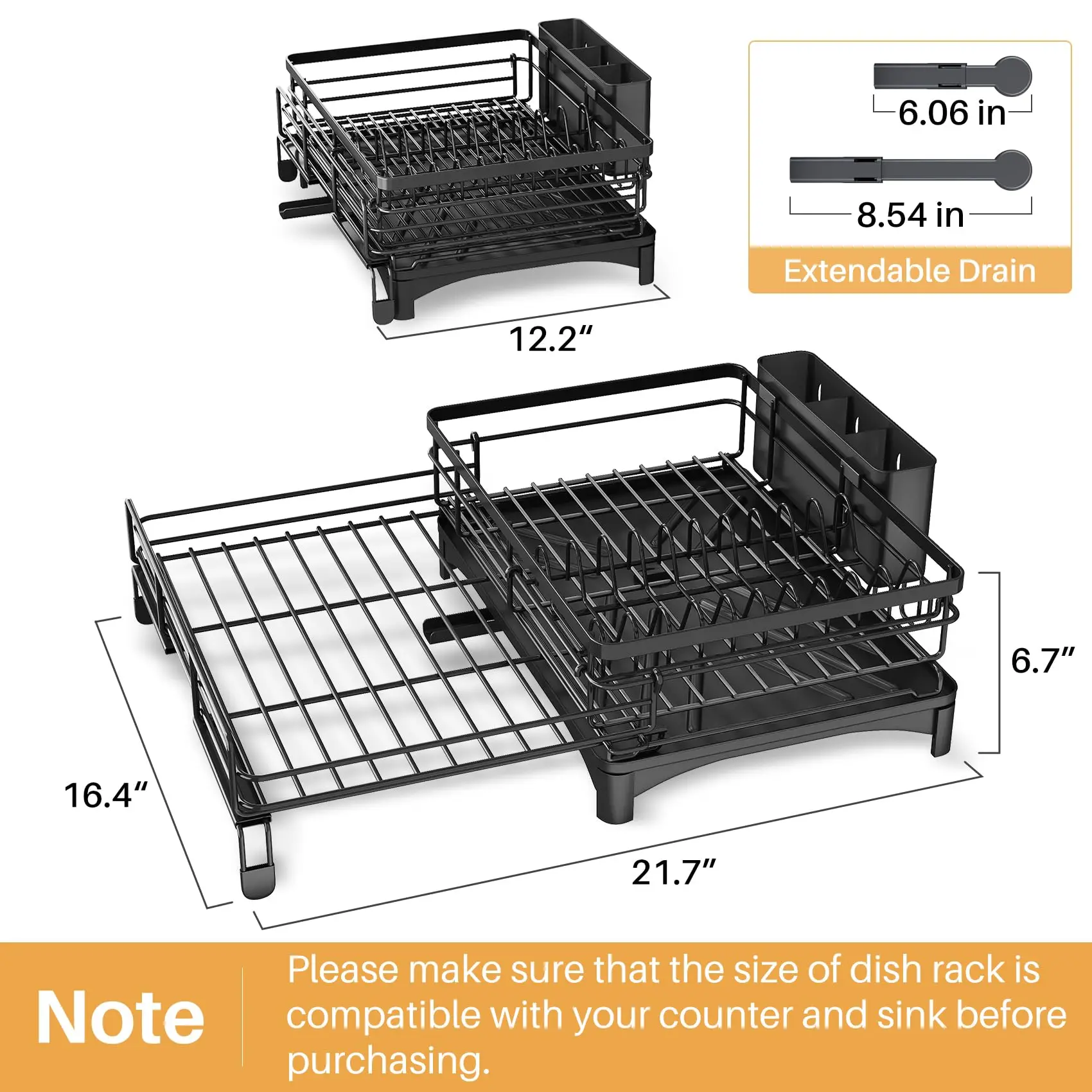 Dish Drying Rack Extendable Sink Drying Drainer Kitchen Counter Stainless Steel Strainer