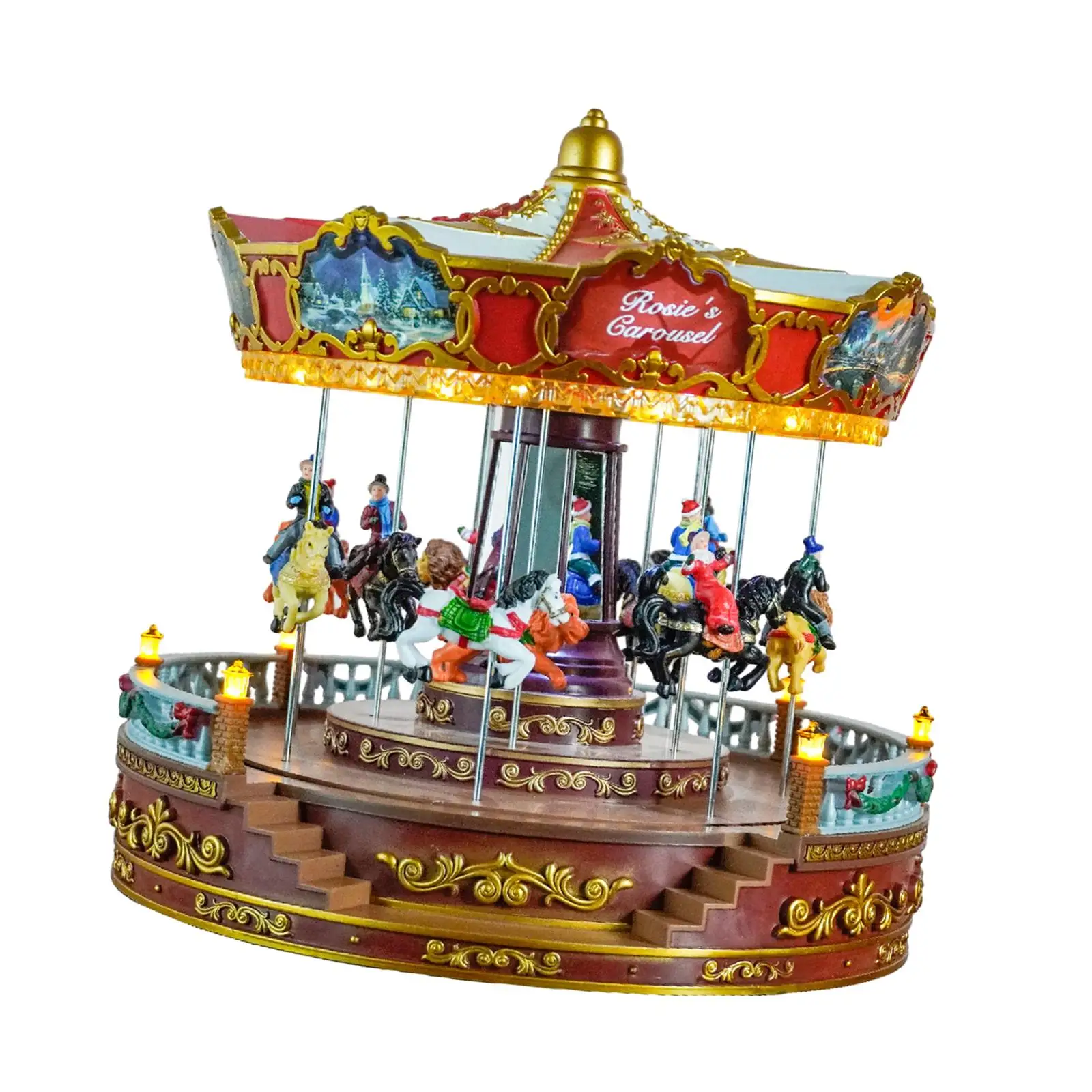 

Christmas Carousel Music Box with Lights US 110V Adapter Resin and PP Materials Xmas Decoration for Valentine Gift Multipurpose