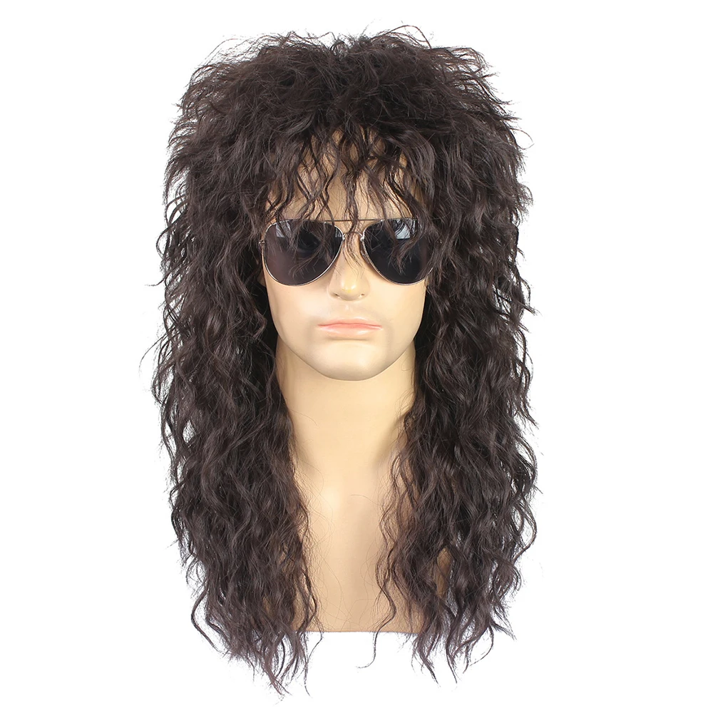 Peluca Larga Lisa Marrón De Los Años 70-80 – Disfraz De Disco Y Rock Para Adultos, Cabello Sintético De 80 Cm, Circunferencia 53-58 Cm, Ideal Para Halloween Y Cosplay