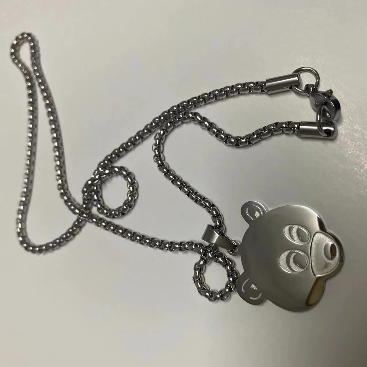 Kanye Cute Bear Necklace Hip Hop European and American Trend Pendant Necklace Men's and Women's Fashion Stainless Steel Jewelry 3