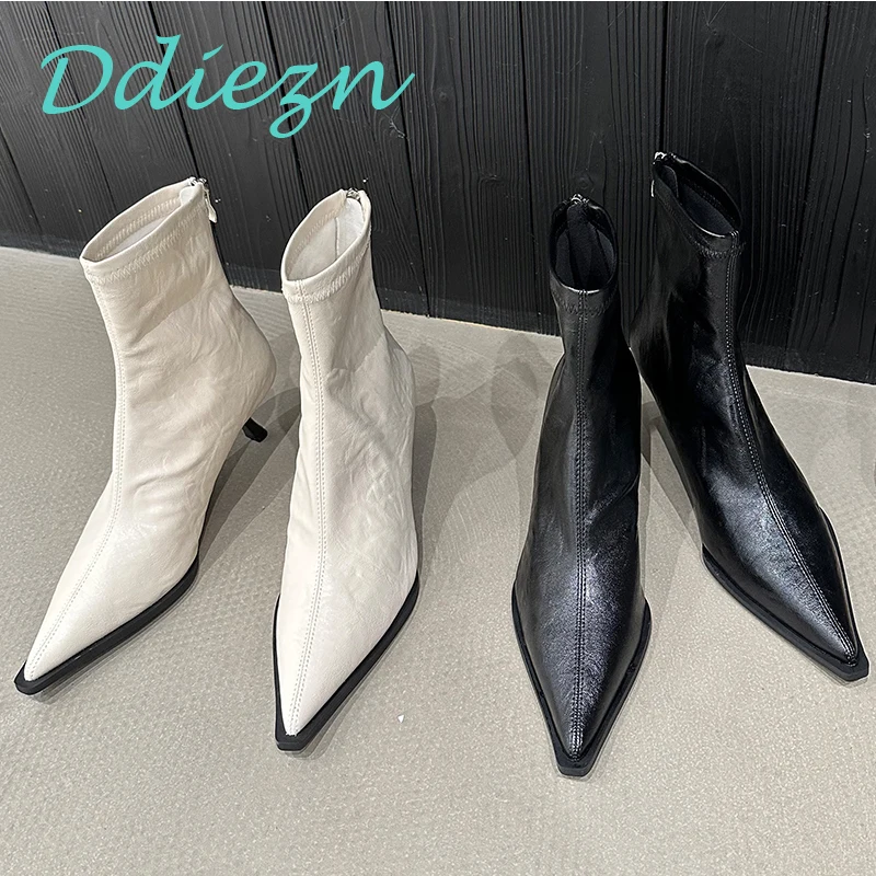 

2023 Ladies Ankle Modern Boots Heels Female Footwear Fashion Design Autumn Pointed Toe Shoes For Women Western Short Boots