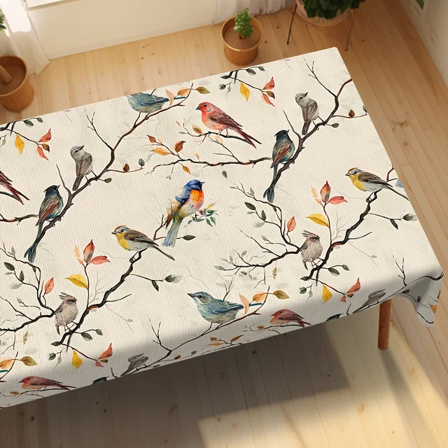 Tovaglia impermeabile rettangolare con uccelli floreali primaverili, decorazioni per feste, cucina in fattoria, tovaglia da pranzo, decorazioni per la tavola di casa 2