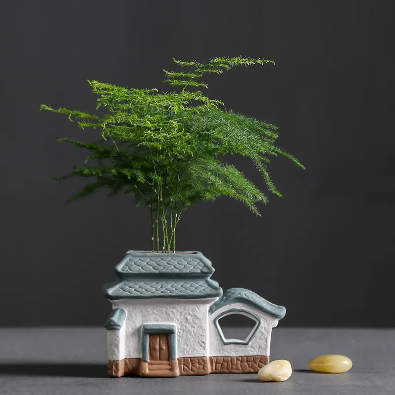 Chinese Style Creative Ceramic Flower Pot, Vintage Succulents Pot, Bonsai Potted, Living Room, Antique Planter, Home Decoratio