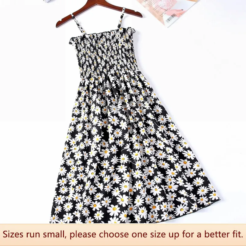 Slimming Women's Dress Summer New Style Small Daisy Strap Floral Short Skirt Snowflake Lace Material