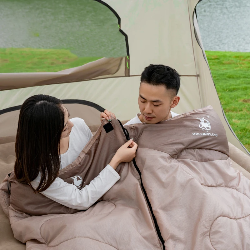 HUI LINGYANG Envelope Cotton Sleeping Bag Portable Outdoor Camping Mini Ultralight Single Splicable Hooded Cotton Sleeping Bag