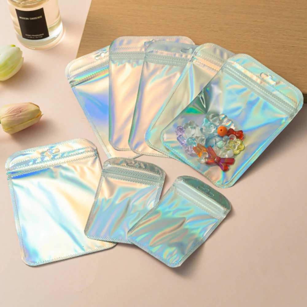 50 teile/los blaue Laser-Druck verschluss beutel wieder verwendbare transparente Plastiktüten für Schmuck verpackungen kosmetische Einzelhandel display verpackungen – Detail 5