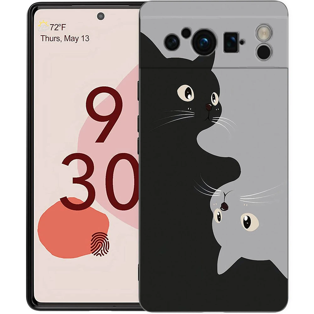 Adorable Cat Design Shockproof TPU Phone Case - Soft Black Cover