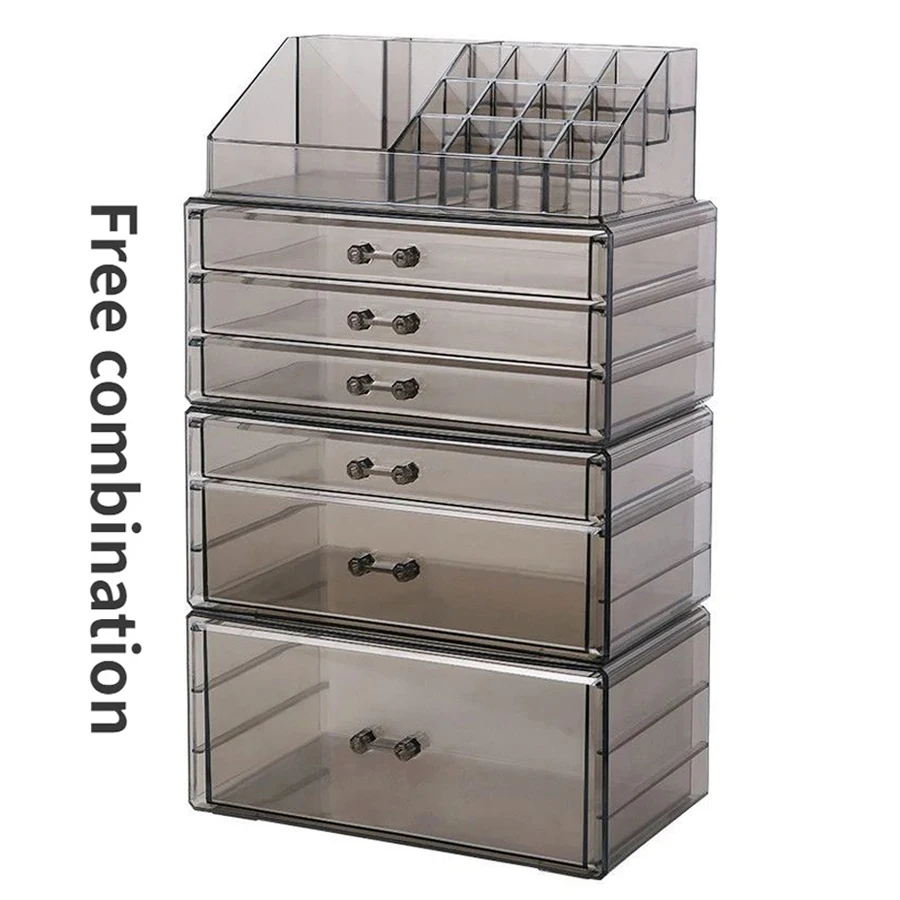 Multi-layer Drawer Acrylic Transparent Makeup Storage Organizer Large Cosmetic Display Case Stackable Drawers Dresser 2