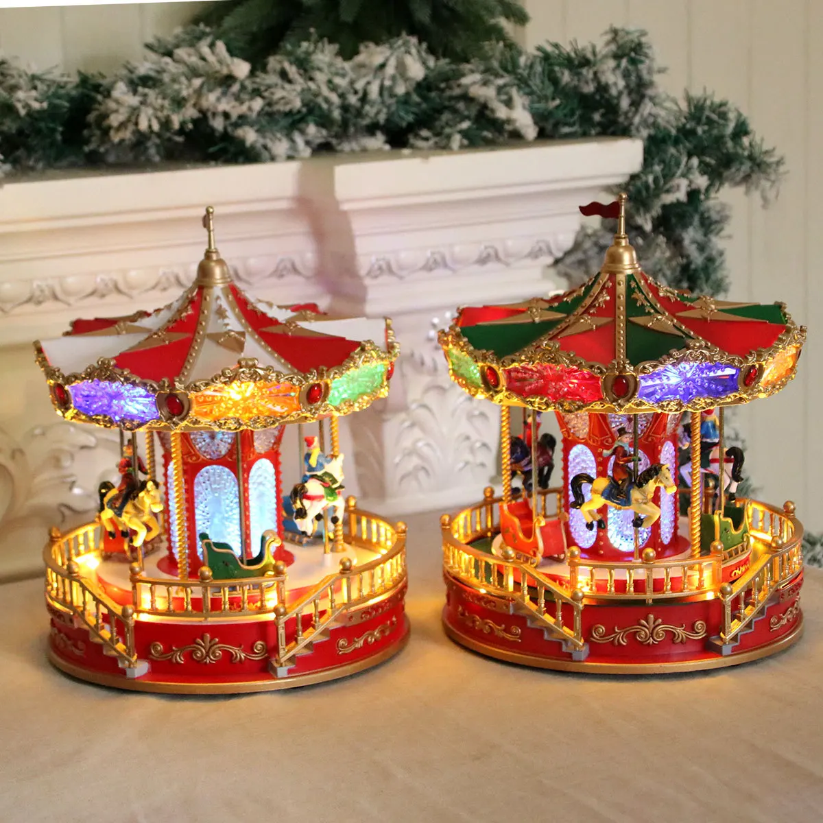 Christmas Carousel Music Box - Rotating Light-Up Musical Holiday Gift with Festive Melodies