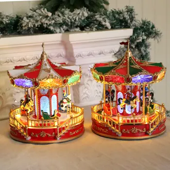 Christmas Carousel Music Box - Rotating Light-Up Musical Holiday Gift with Festive Melodies
