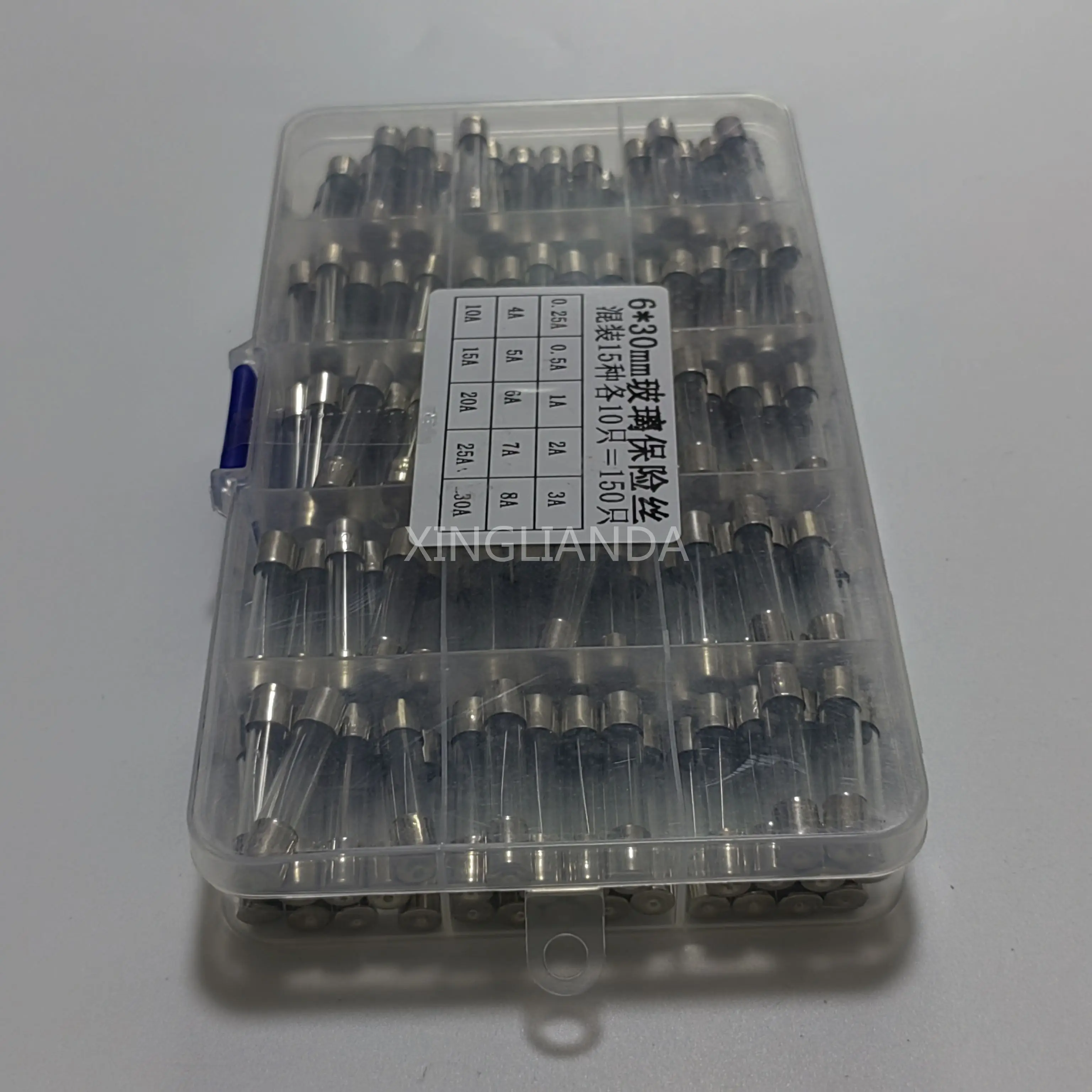 빠른 블로우 유리관 퓨즈 모듬 키트, 상자 포함, 6X30, 0.25A-30A, 15 종류, 150 개, 6*30mm