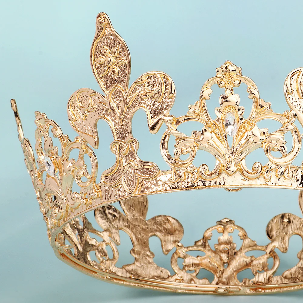 Baroque Round Tiaras and Crowns for Women Accessories Beauty Pageants Crown Gold Color Hair Jewelry Party Headpiece Gift