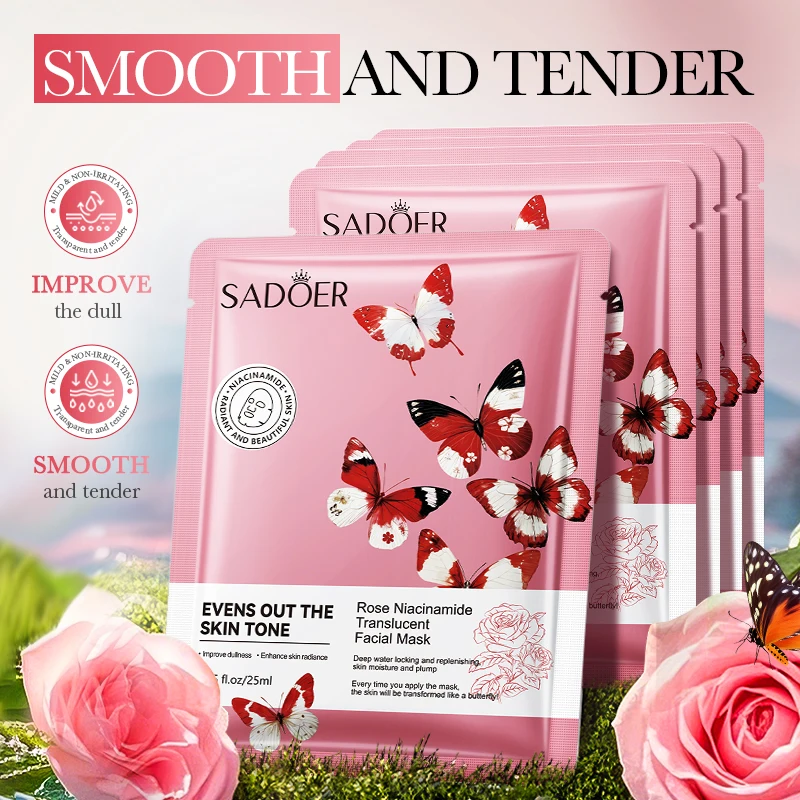 SADOER Rose Face Mask Moisturizing Whitening Hydrating Anti-Aging Facial Masks Sheet Mask for Face Skin Care Products