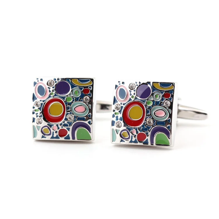 Lustige farbige Farbe, Backfarbe, eingelegte Diamanten, Metall-Manschettenknöpfe, französische Herrenhemden, Manschettenknöpfe, Urlaubsgeschenke_voghion.com