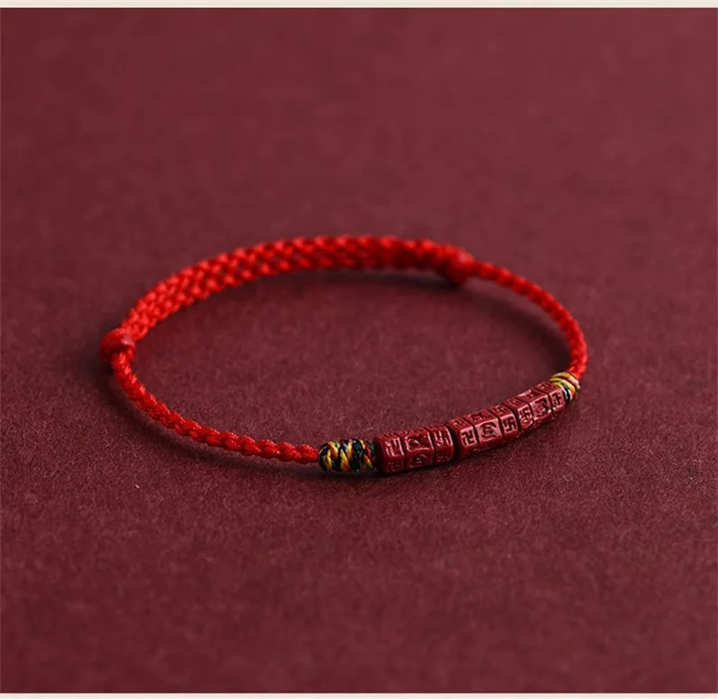 Handgefertigtes natürliches lila Zinnober-Perlen-Armband, rotes Seil, Knoten, Glücksarmreifen für Frauen, Männer, Liebhaber, beste Freunde, Geschenk, Größenanpassung – Detail 11