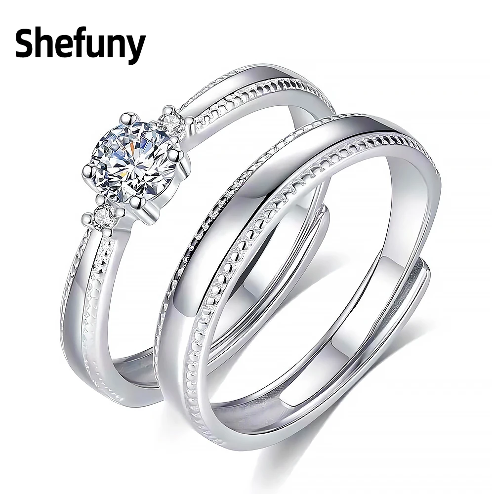 

925 Sterling Silver Wedding Adjustable Finger Rings Simply Six Claws Cubic Zircon Open Size Couple Ring For Women Fine Jewelry