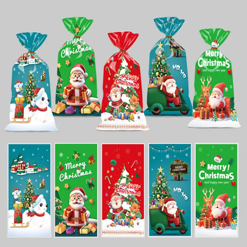 Christmas Gift Bags Gift Bags Christmas Candy Packaging 50pcs Merry Christmas Candy Bags Gift Bags With Ties Xmas Biscuits Cookies Dessert DIY New Year's Eve Kids Party Favors
