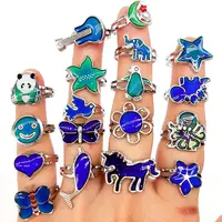 20/50/100pcs Wholesale Cute Animal Flower Mood Ring Child Temperatre Color Changing Charm Rings Grils Party Gifts 2