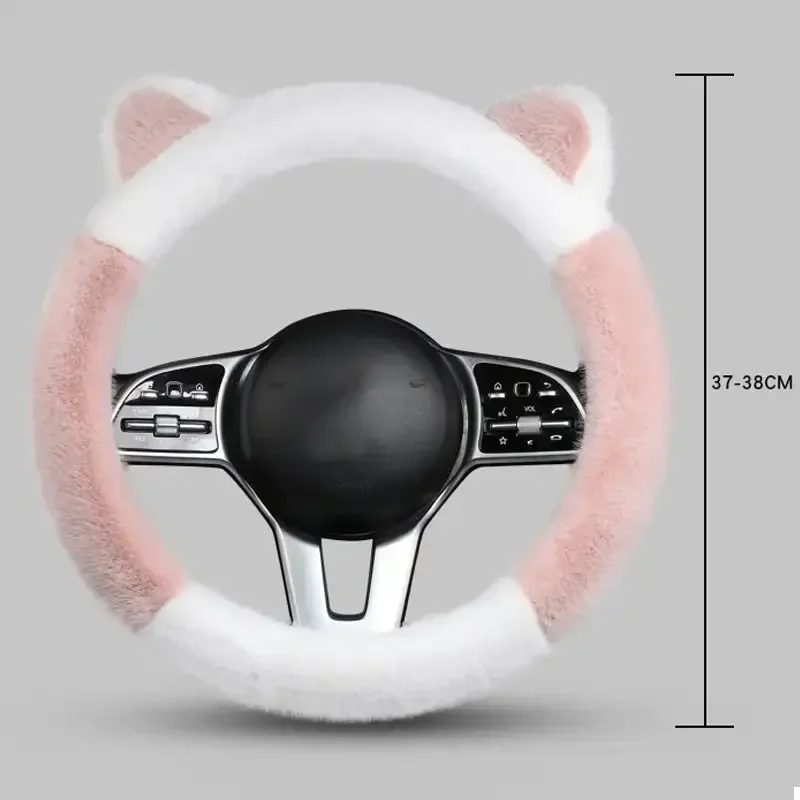 Winter Plush Car Steering Wheel Protective Cover Universal Non-slip Soft Cute Cat Ears Plush Steering Wheel Cover Dropshipping